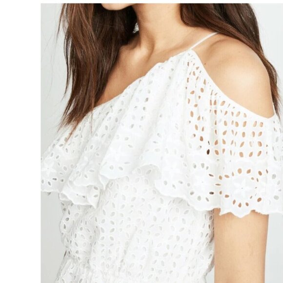 Joie One Shoulder Cotton Eyelet Dress Small White Midi Sleeveless Ruffled Corynn - Picture 4 of 8
